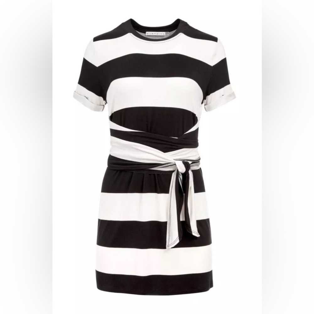 Alice + Olivia Striped Crossover Belt Dress NWOT